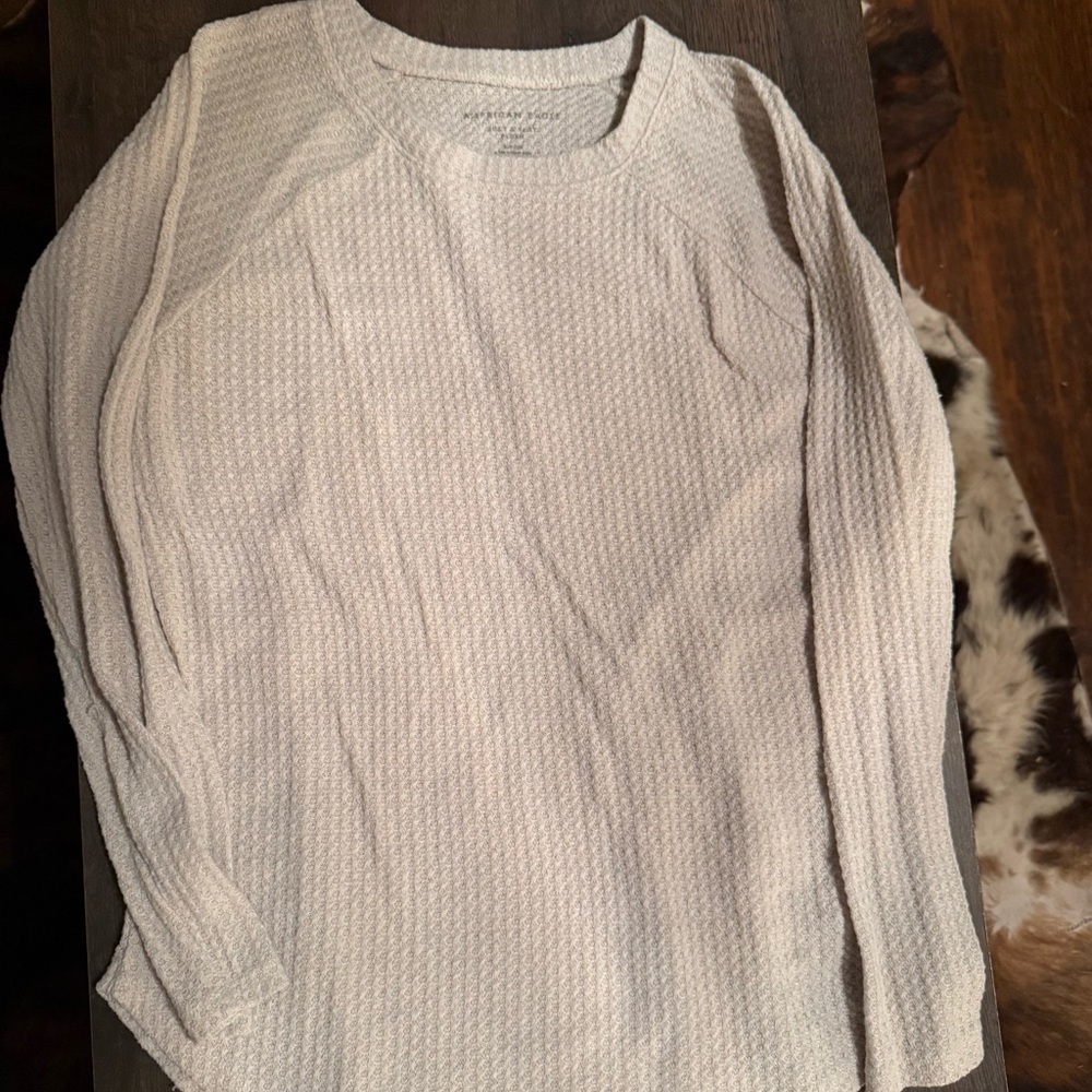 American Eagle Outfitters Cream Waffle Knit Long Sleeve